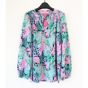 Lilly Pulitzer Elsa Silk Top, Bring the Mermaid Back, Size M